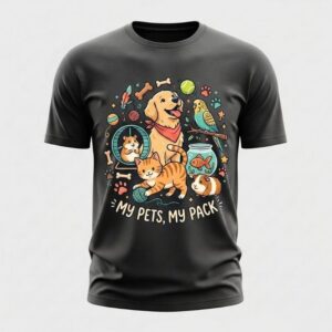 My Pets, My Pack Graphic T-Shirt - Cute Dog Cat Hamster Bird Fish Pet Lover Shirt